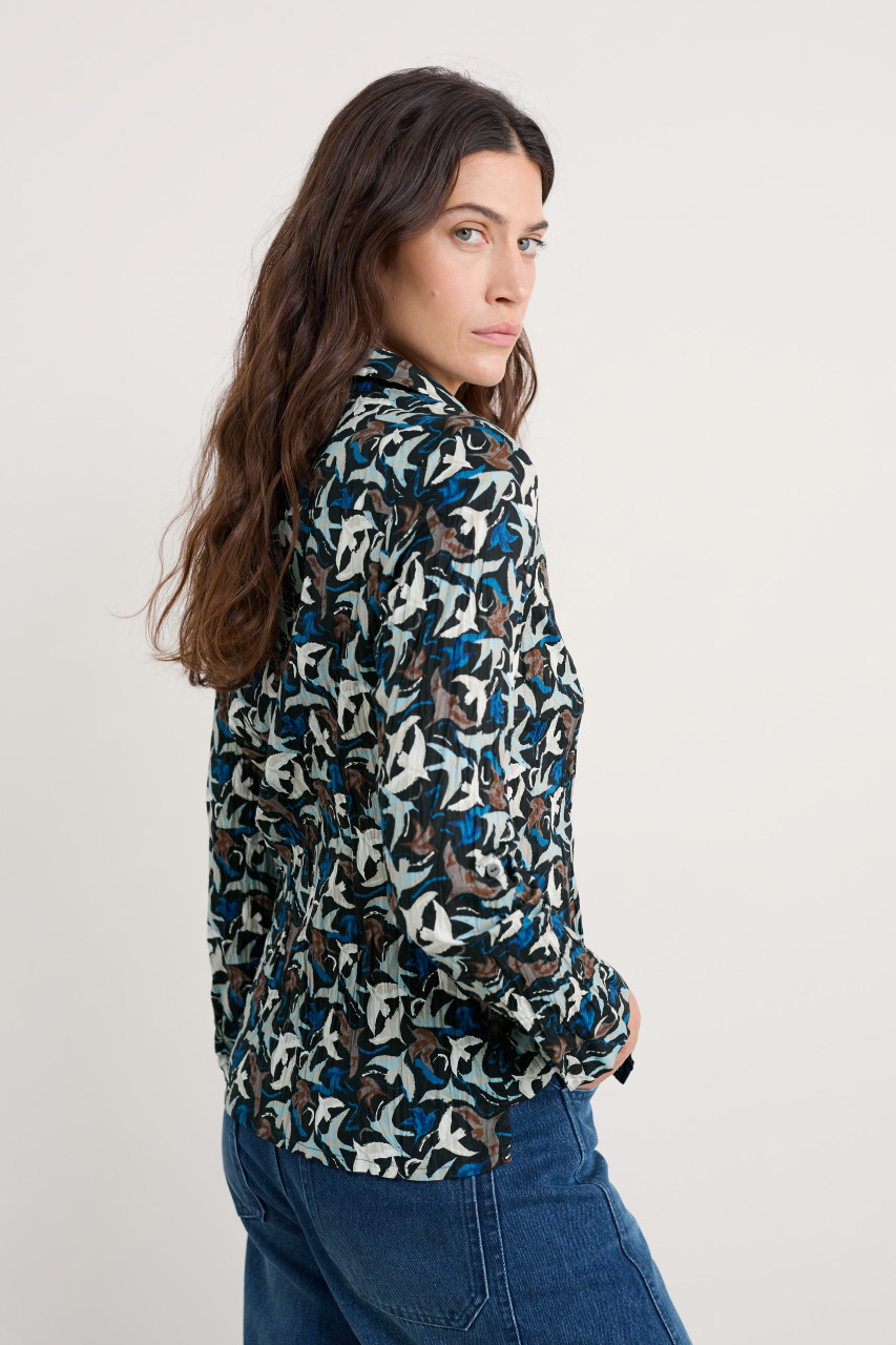 Seasalt Bluse Larissa Damen Blau Beige Vogel Swooping Birds