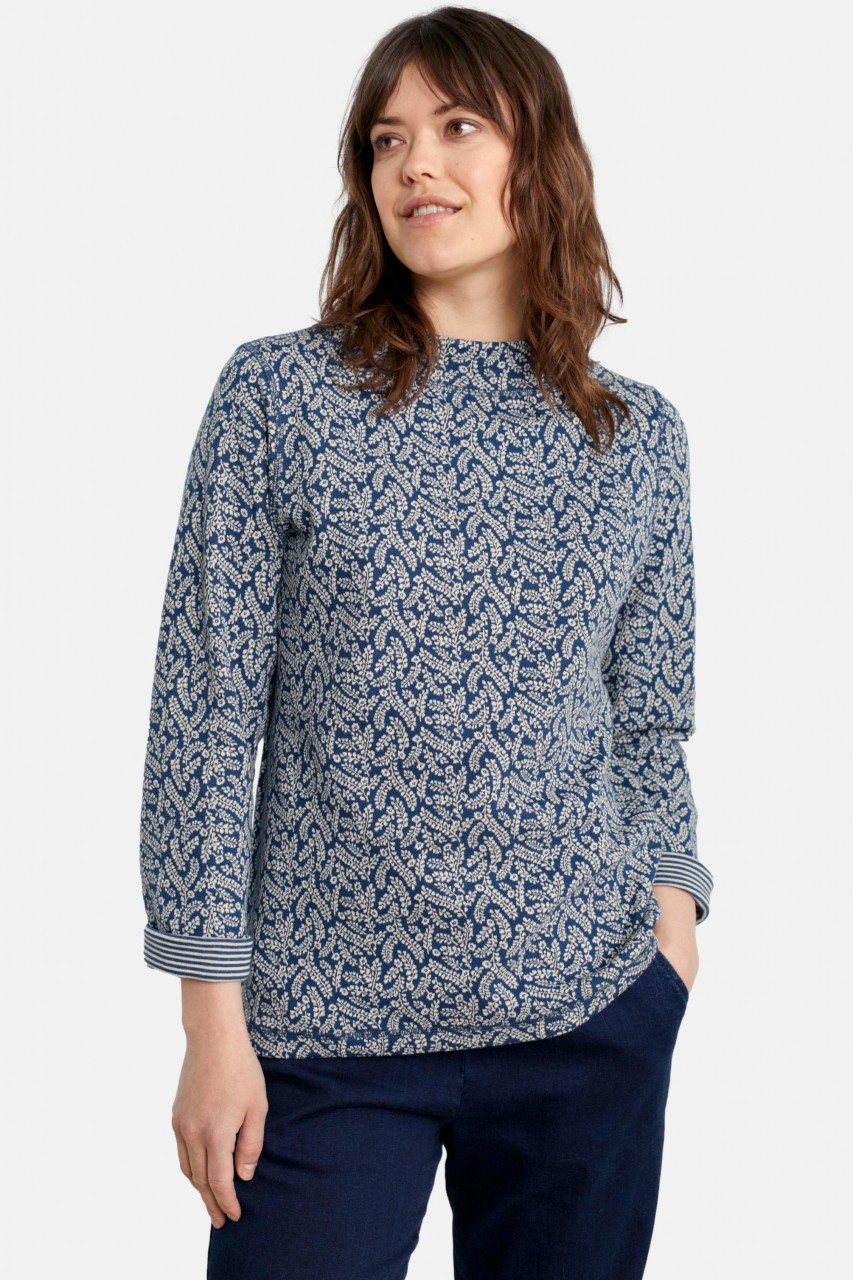 Seasalt Cornwall Shore Sighting Top Damen Shirt Sea Leaves Rich Blue Blau Blätter