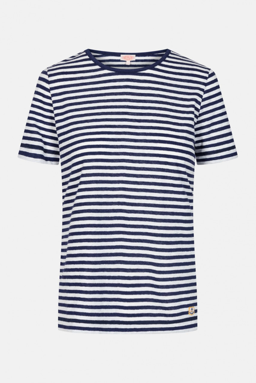 Armor Lux T-Shirt Damen Dunkelblau Weiß Leinen Mix Heritage