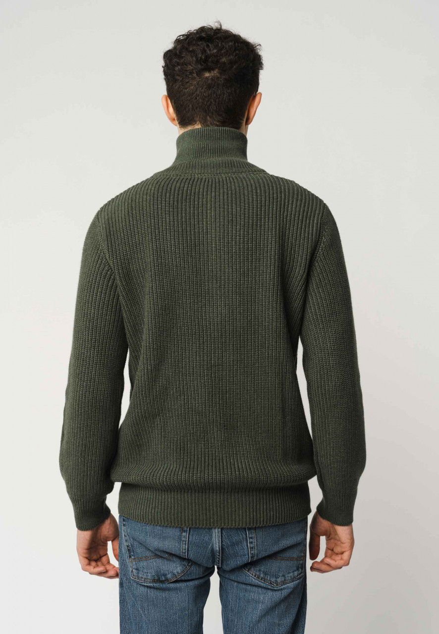 MELA Rippstrick Troyer UDAI Pullover Grün Melange Oliv Meliert Baumwolle