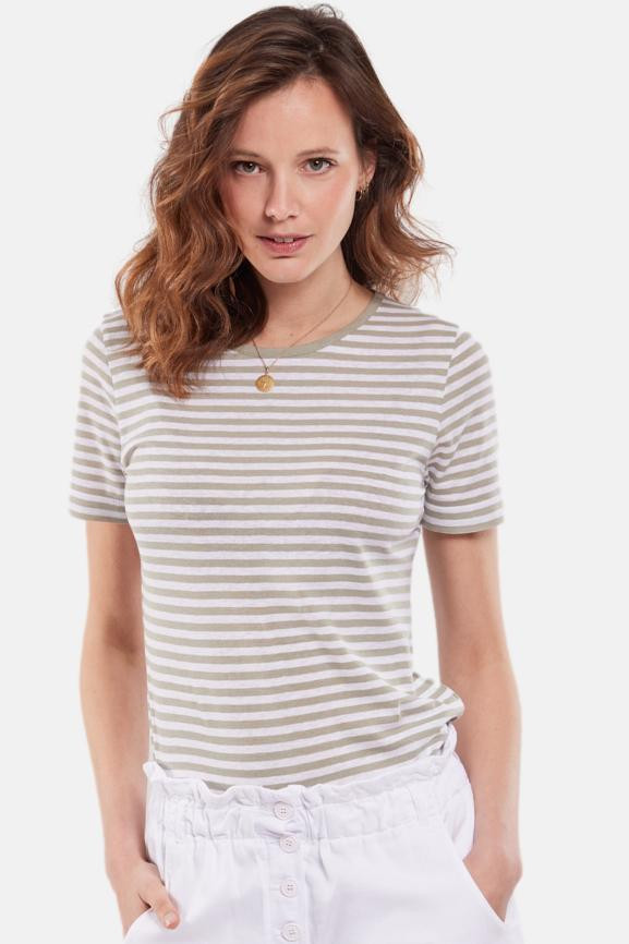 Armor Lux Damen T-Shirt mit Leinen Blanc Oyat Weiß Hellgrün