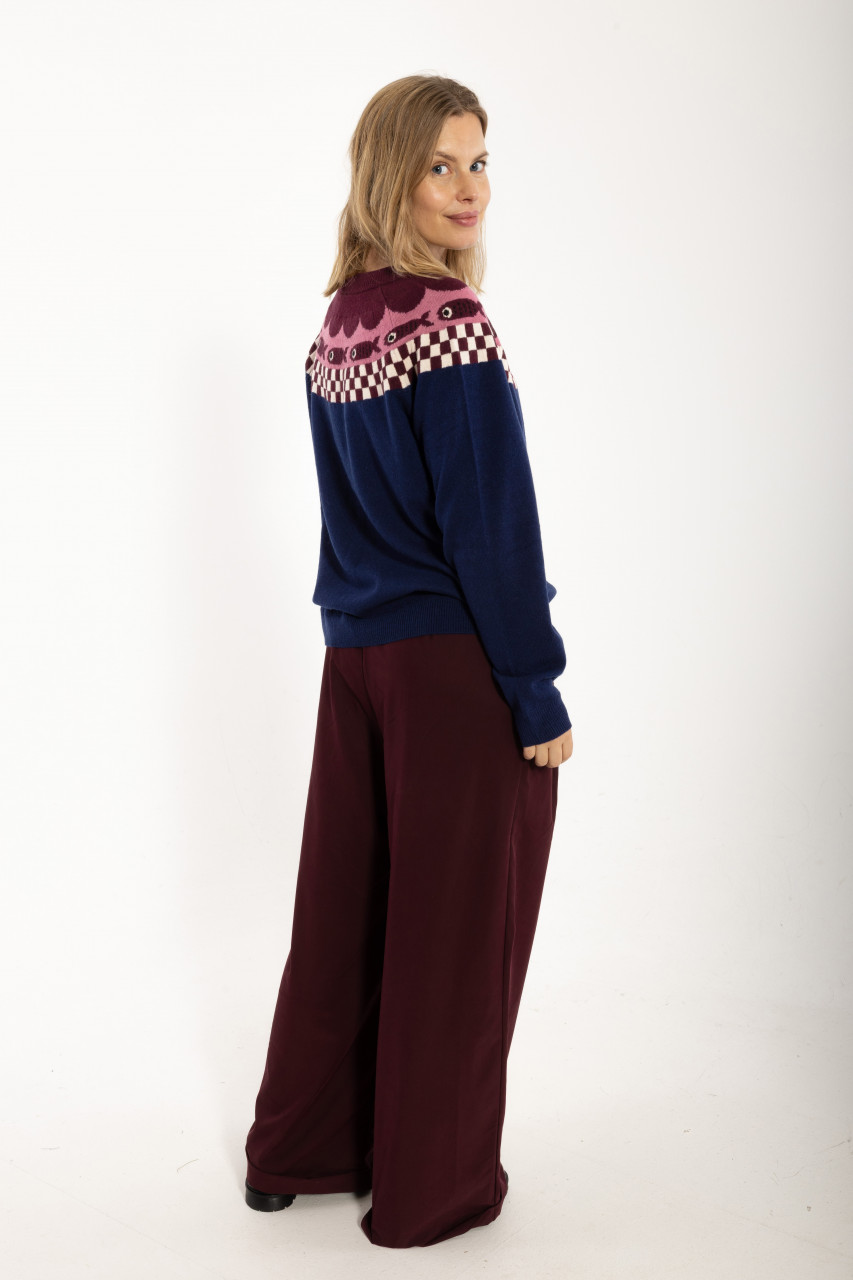 Danefae Strickpullover Danesidsel Damen Blau Rosa Braun Fairisle Fisch