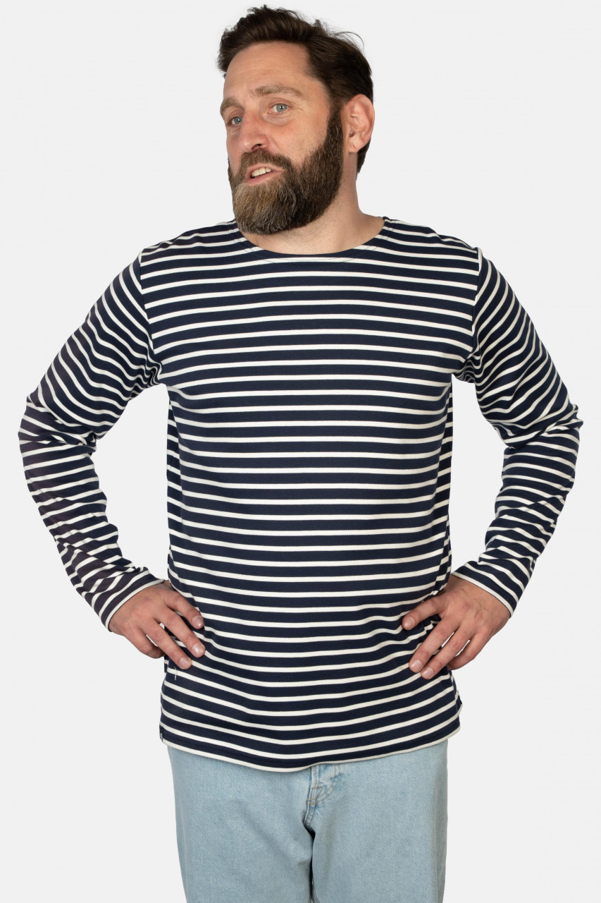 Hanseheld Streifenshirt Herren Marine-Natur Langarm Blau Weiß GOTS Organic