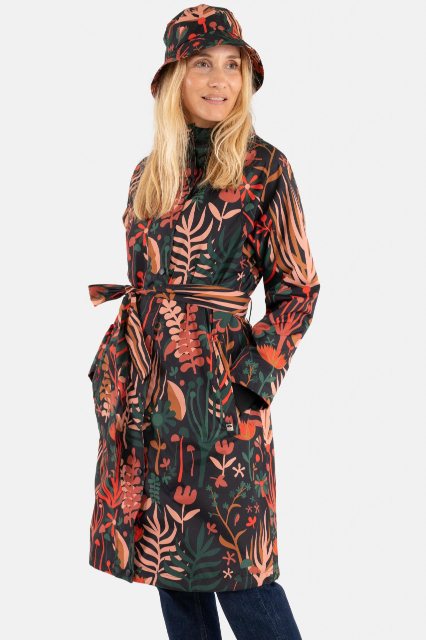 Danefae Danelisabeth Raincoat Damen Langer Regenmantel Black Walkabout Schwarz Bunt Blumen
