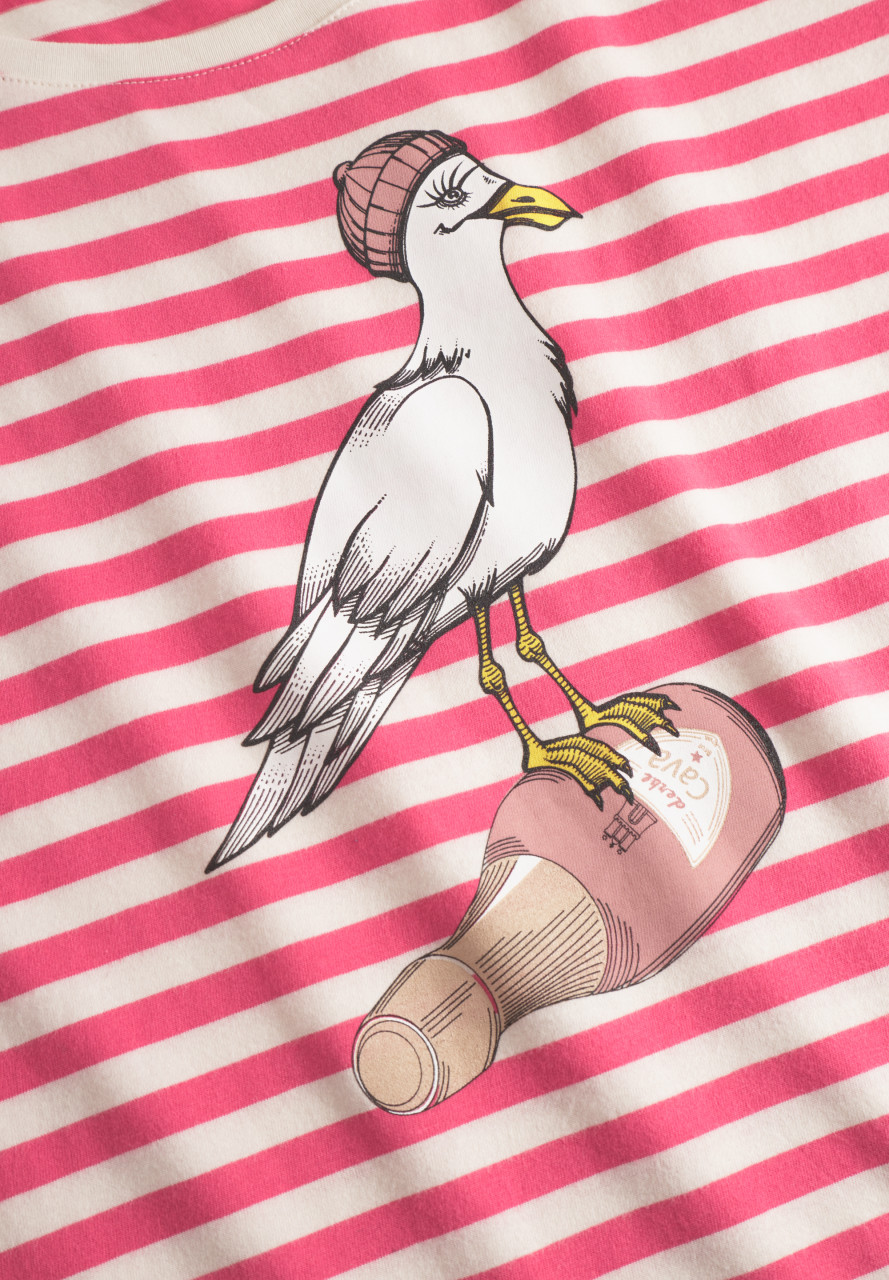 Derbe T-Shirt Sturmmöwin Striped Damen Weiß Pink GOTS Organic