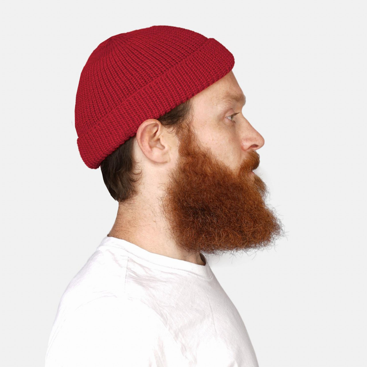 Hanseheld Strickmütze Seebär GOTS Dockermütze Seemannsmütze kurz und flach - Rot