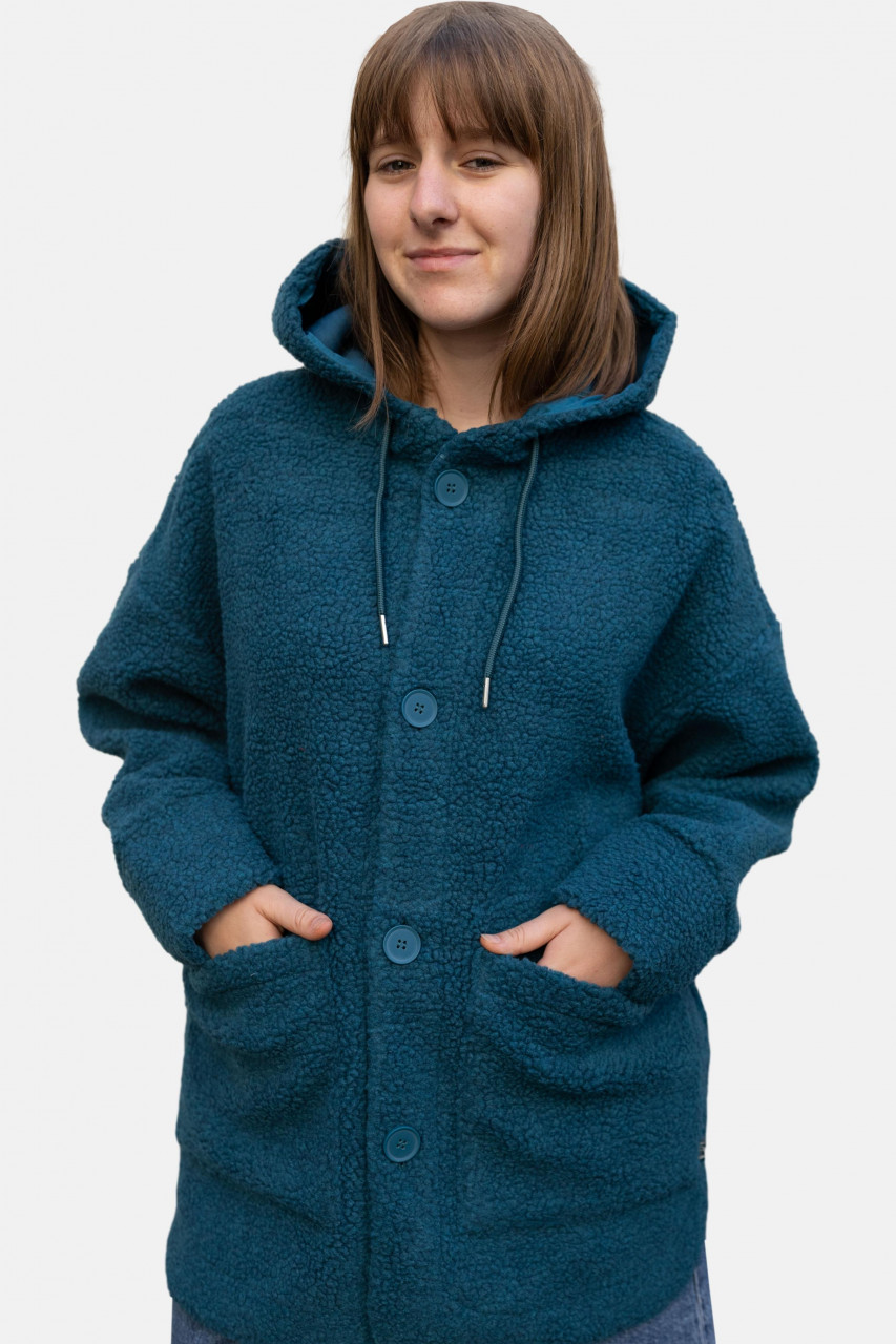 Danefae Fleecejacke Danewillow Damen Petrol Türkis Teddy Kapuze