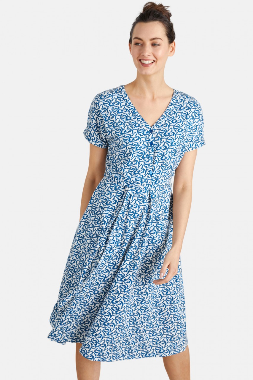Seasalt Cornwall Coastwatch Dress Birds Damen Kleid Blau Weiß Vögel Seasalt Cornwall Coastwatch Dress Birds Damen Kleid Blau Weiß Vögel