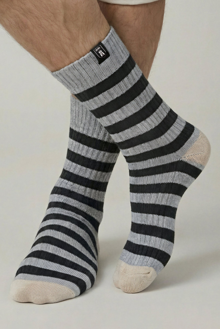 Derbe Socken Basic Knit Striped Grau Schwarz Gestreift