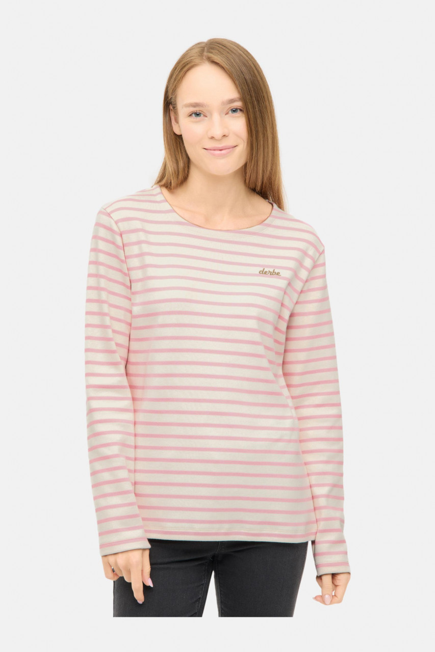 Derbe Streifenshirt Interstriped Damen Weiß Rosa Langarmshirt GOTS Organic