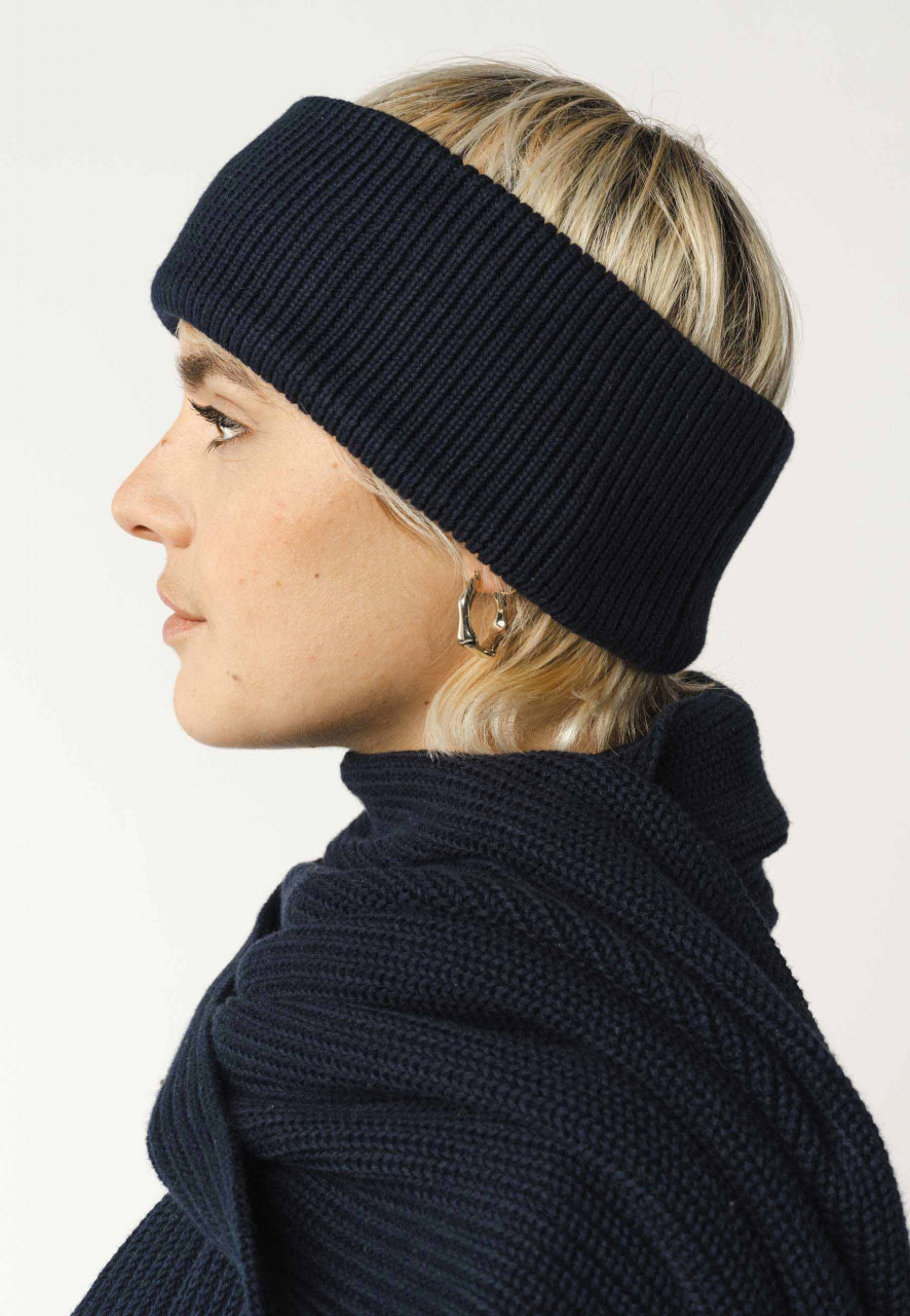 MELA KIRON Stirnband Dunkelblau Rippstrick