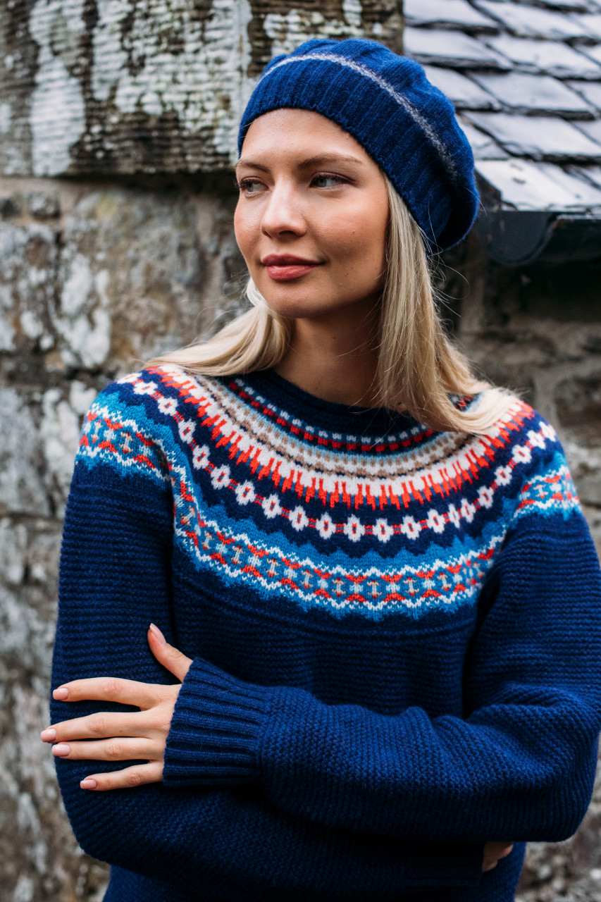 ERIBÉ Pullover Stoneybrek Damen Blau Rot Fairisle