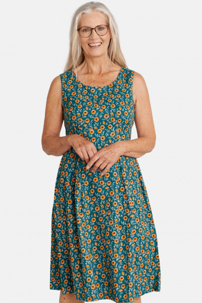 Seasalt Cornwall Keepers Croft Damen Kleid Aster Sketch Blumen Mid Teal Petrol