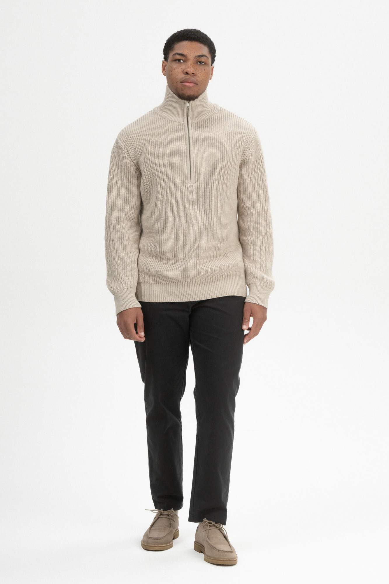 MELA Troyer UDAI Herren Pullover Beige Meliert Baumwolle GOTS Organic