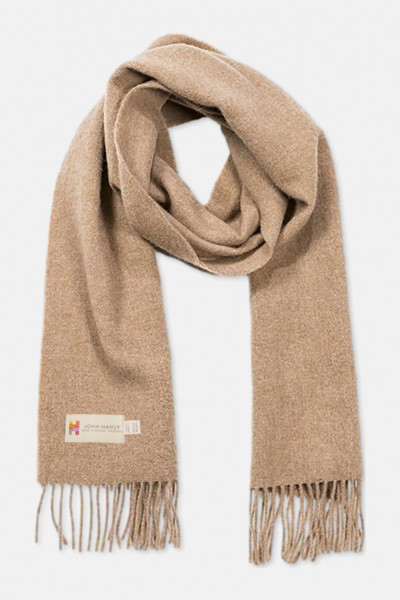 John Hanly Schal Irish Lambswool Beige Camel Fransen