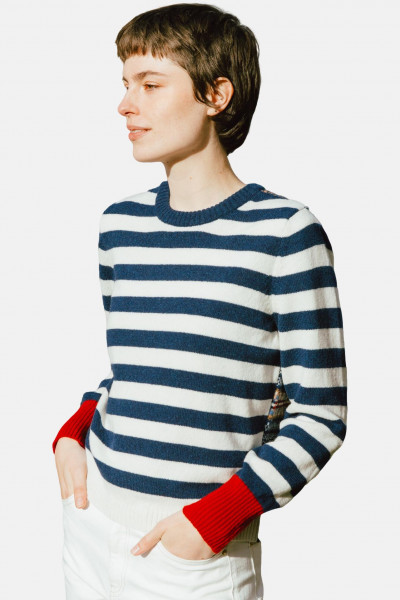 ERIBÉ Pullover Stobo Damen Blau Weiß Rot Fairisle Gestreift Wendepullover