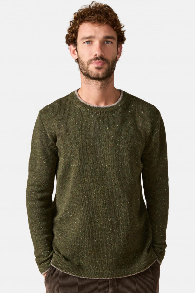 IrelandsEye Grobstrick Pullover Newstone Herren Oliv Grün Grau Donegal Meliert