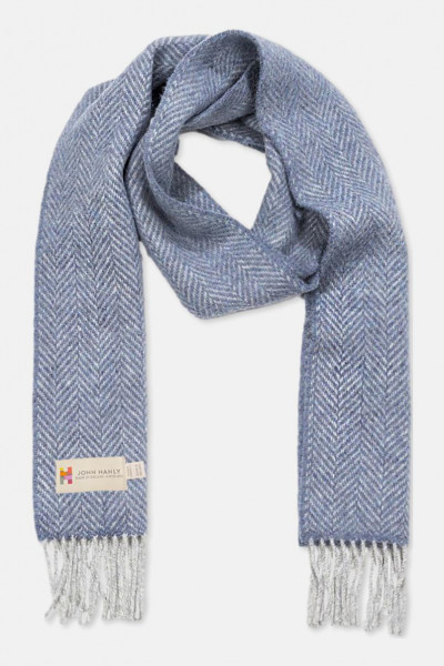 John Hanly Schal Irish Merino Kaschmir Hellblau Herringbone