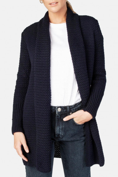 IrelandsEye Strickjacke Kilcoole Damen Navy Dunkelblau Cardigan Merino Wolle