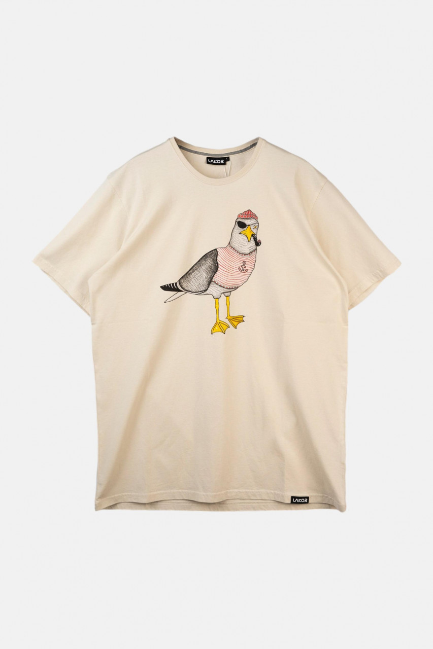 LAKOR T-Shirt Seaborn Seagull Herren Beige Möwe Pirat Pfeife