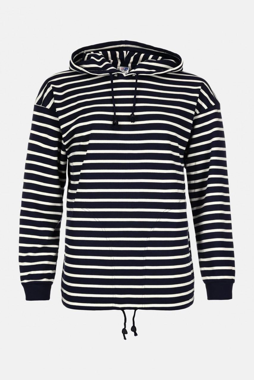 Damen Kapuzen-Shirt Gestreift Baumwolle - blau/ecrugestreift
