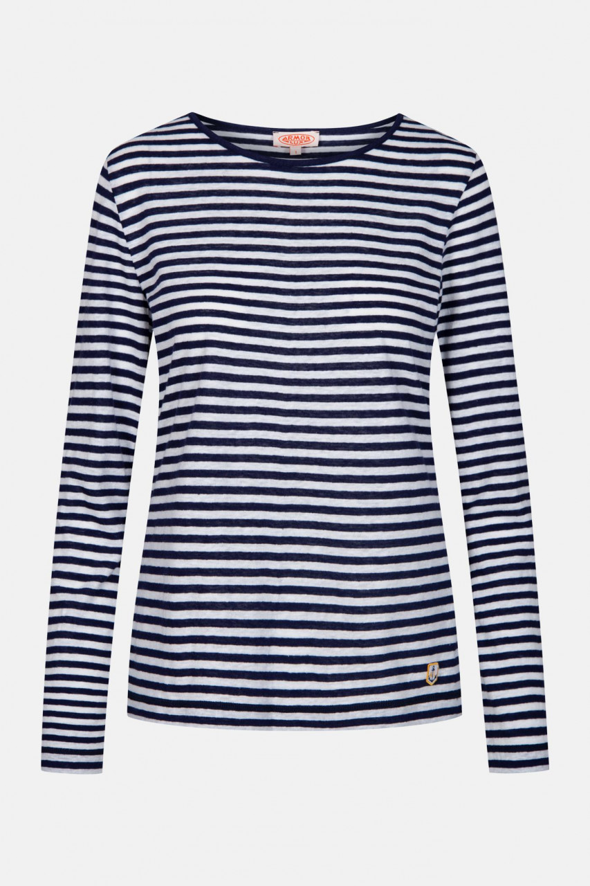 Armor Lux Damen Streifenshirt mit Leinen Weiß Blau Heritage