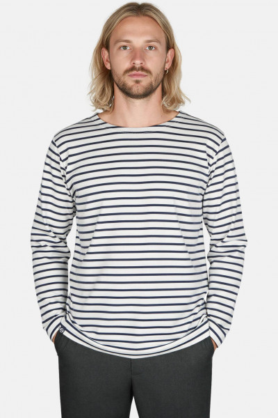 Hanseheld Streifenshirt Herren Natur-Marine Langarm Weiß Blau GOTS Organic