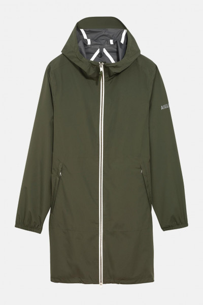 Aigle Regenjacke Oliv Grün Langer Parka Packbar
