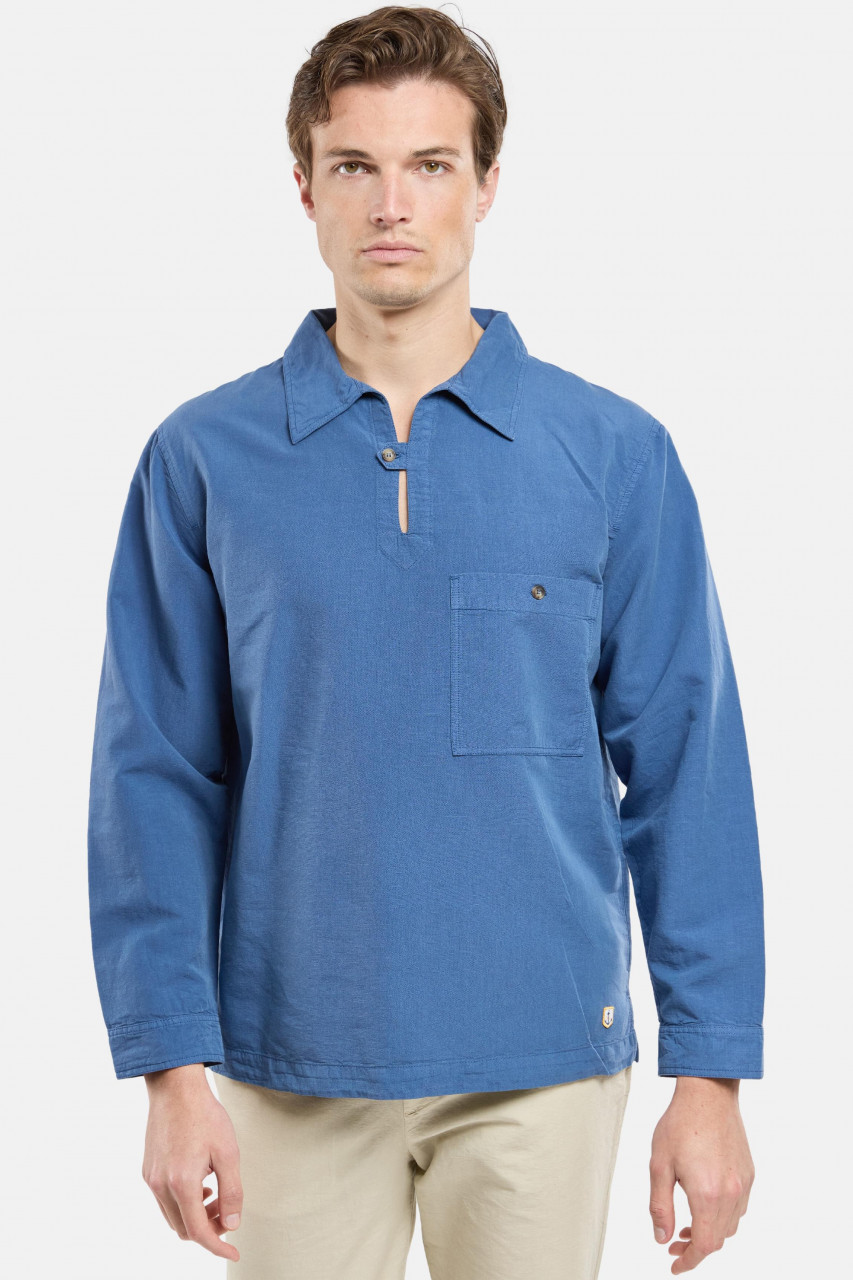 Armor Lux Leinenhemd Fischerhemd Vareuse Leinen Blau Heritage