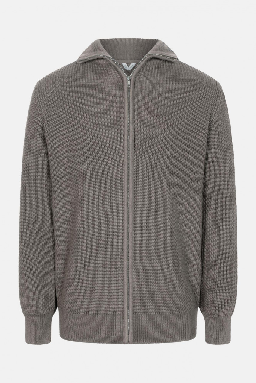 MELA Strickjacke TAKSH Herren Braun Meliert Baumwolle Stehkragen Troyer GOTS Organic