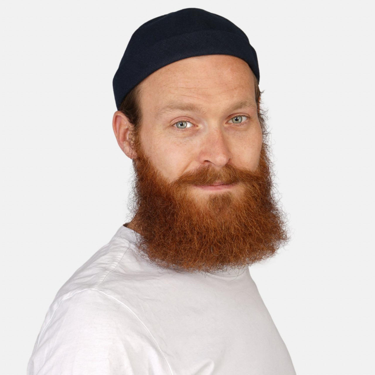 Hanseheld Docker Cap Leinen Blau Kurz Flach Segler Sailor Cap