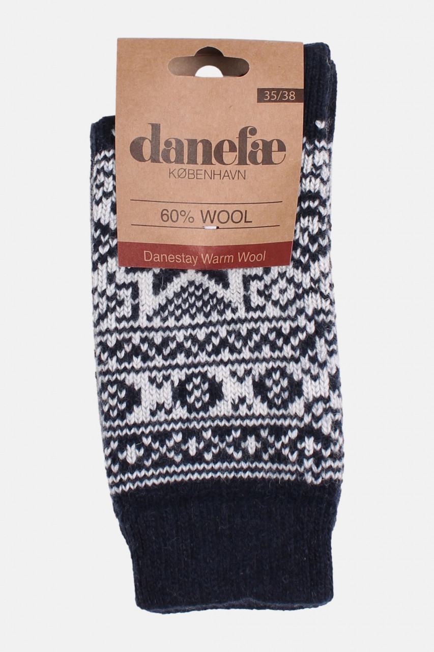 Danefae Danestay Warm Damen Stricksocken Blau Weiß Wollsocken