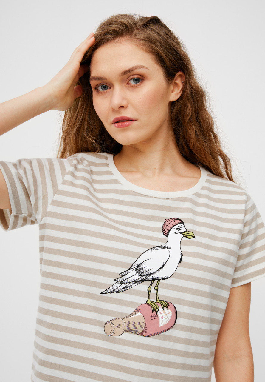 Derbe T-Shirt Sturmmöwin Striped Damen Weiß Beige GOTS Organic