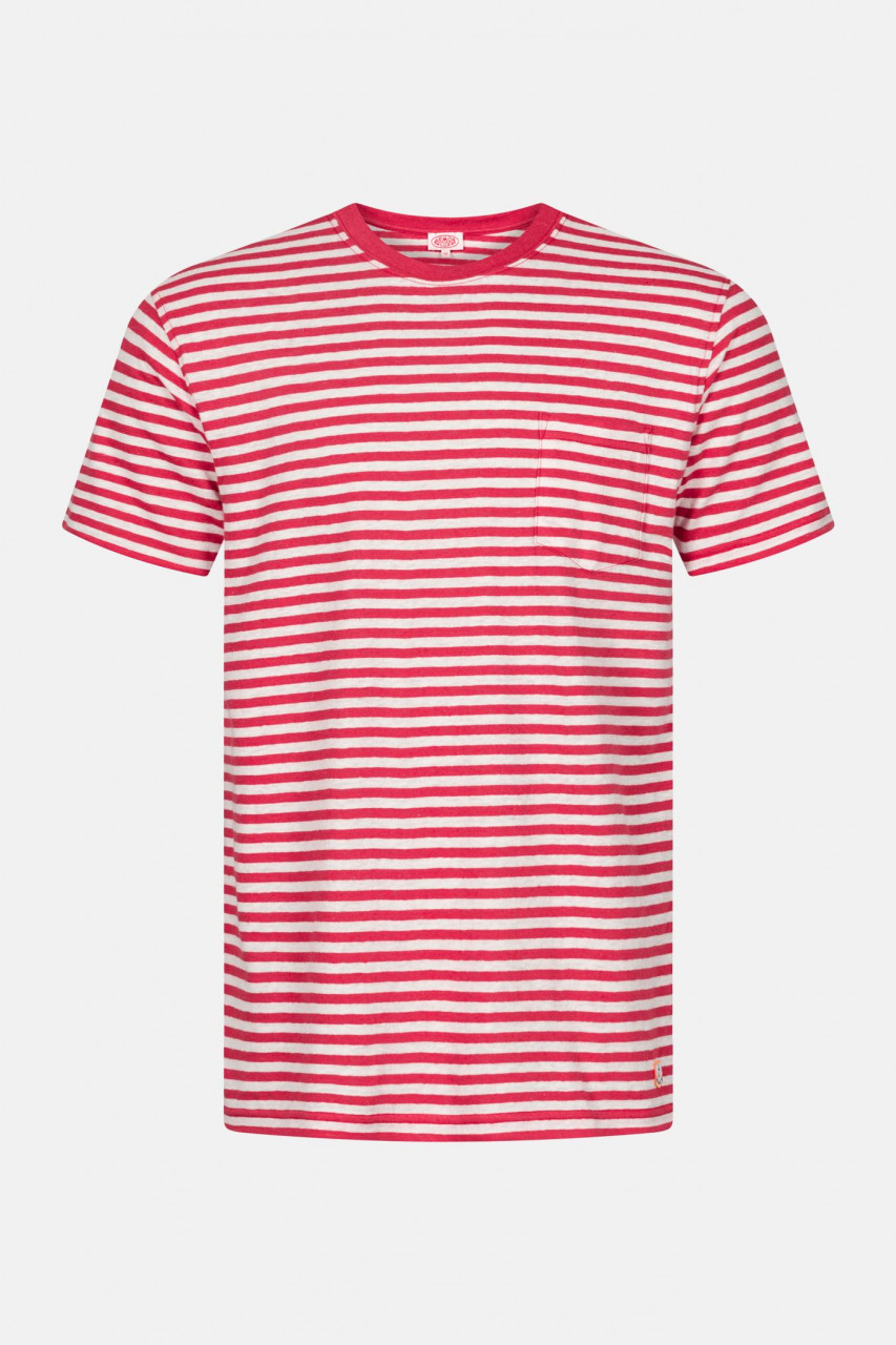 Armor Lux Herren T-Shirt Cranberry Natur Rot Beige Gestreift Brusttasche
