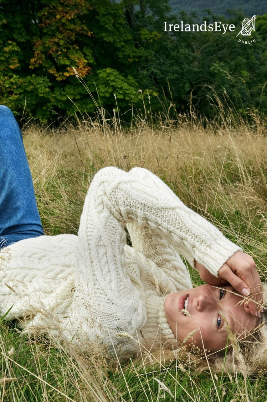 IrelandsEye Pullover Juniper Damen Weiß Beige Rollkragen Aran