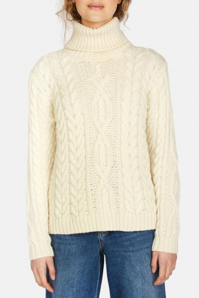 IrelandsEye Pullover Juniper Damen Weiß Beige Rollkragen Aran