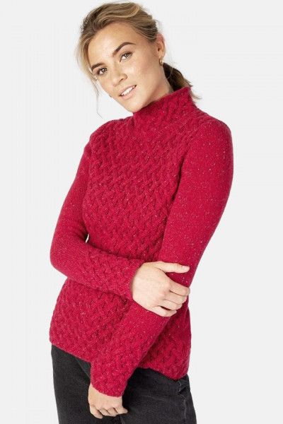 IrelandsEye Trellis Rot Damen Pullover Rollkragen