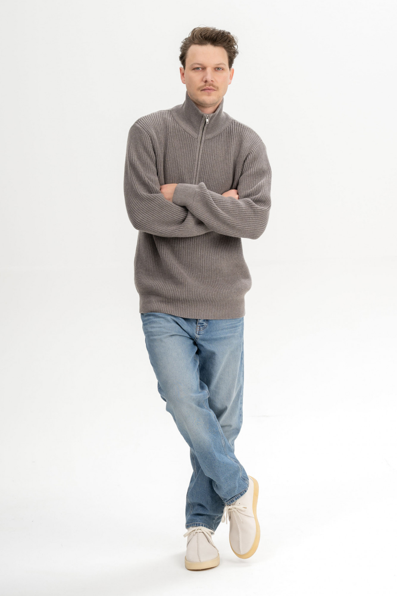 MELA Troyer UDAI Herren Pullover Braun Meliert Baumwolle GOTS Organic