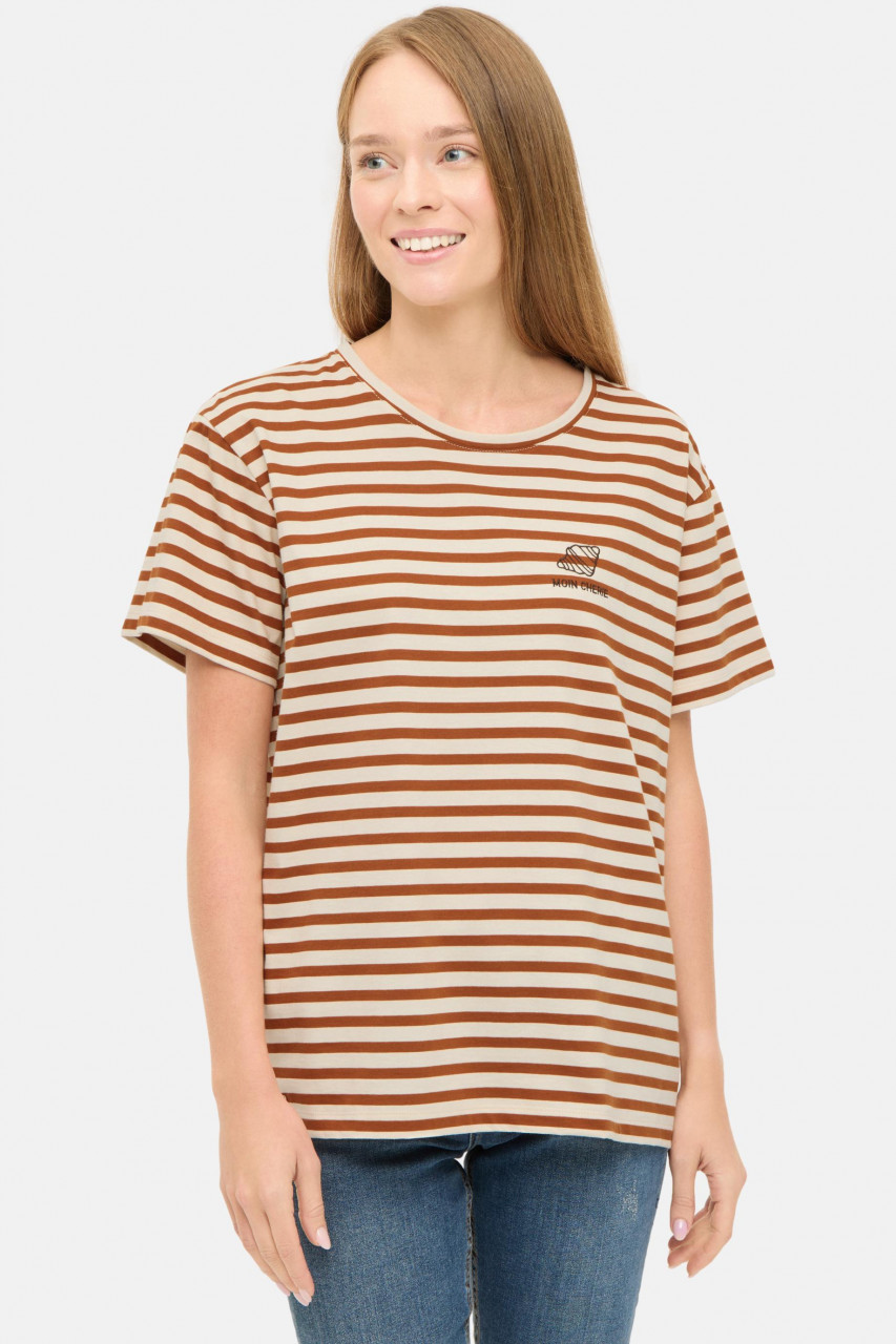 Derbe T-Shirt Franz Cherie Damen Beige Braun Streifenshirt GOTS Organic