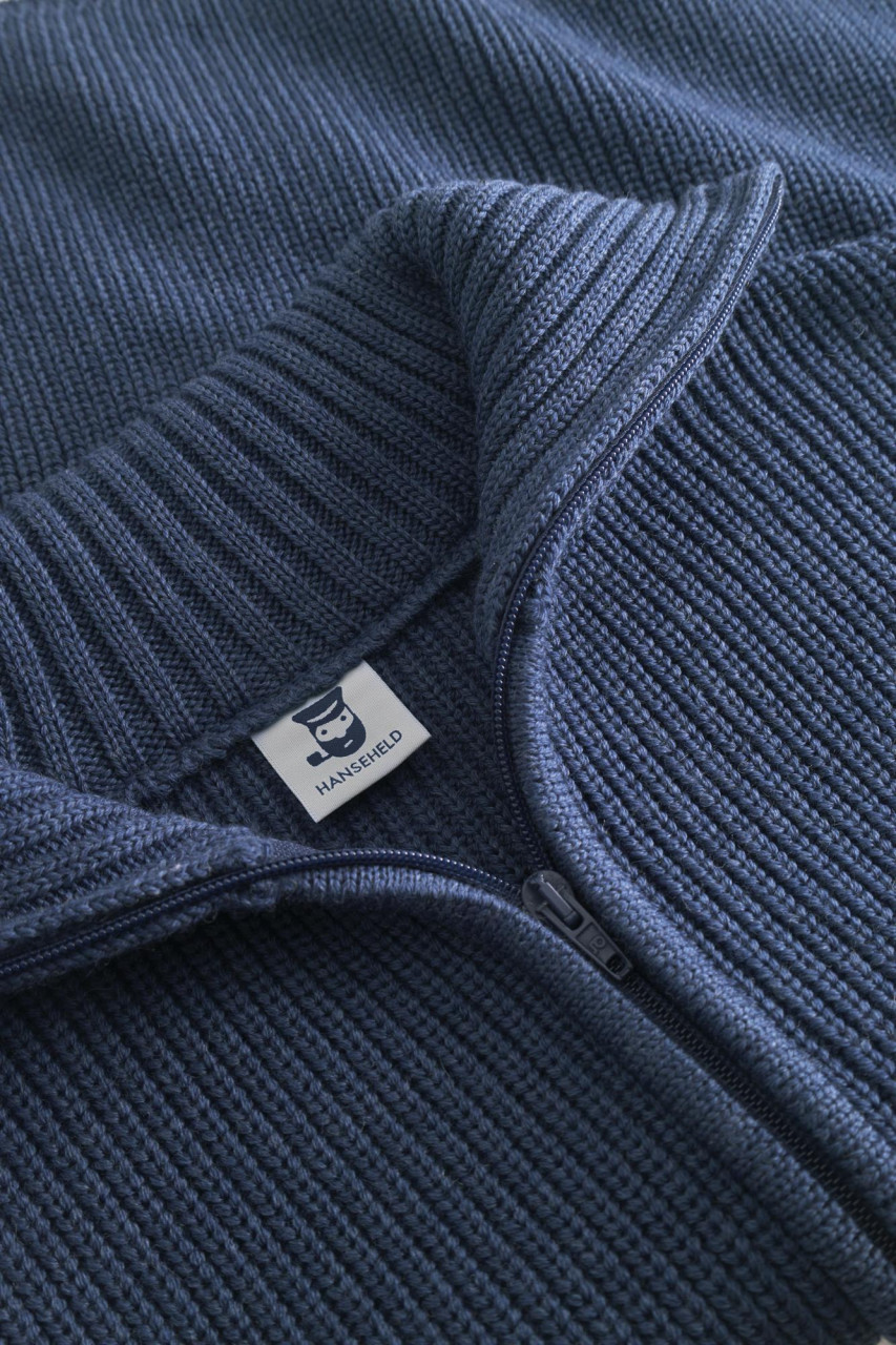 Damen Troyer Hanseheld Merino Jeans Blau GOTS Organic