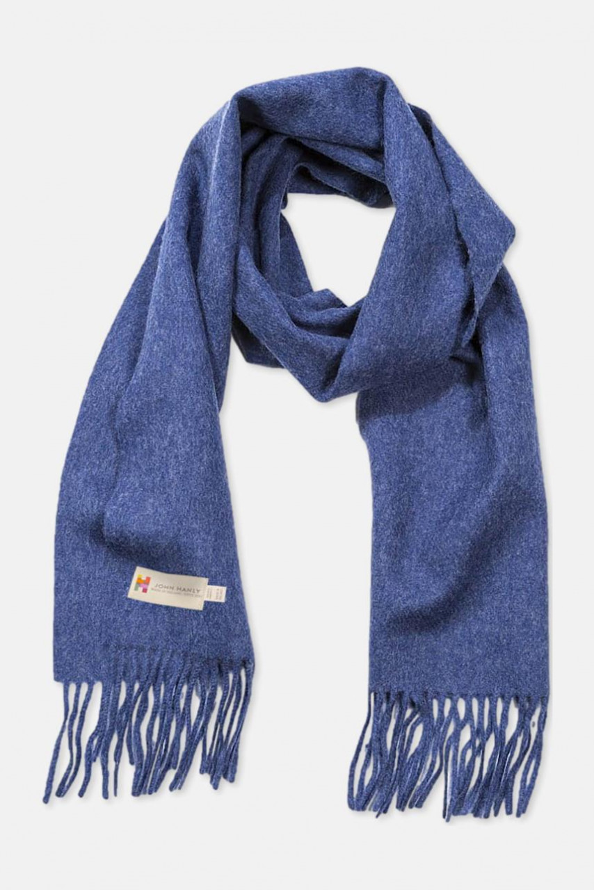 John Hanly Schal Irish Lambswool Jeans Blau Fransen