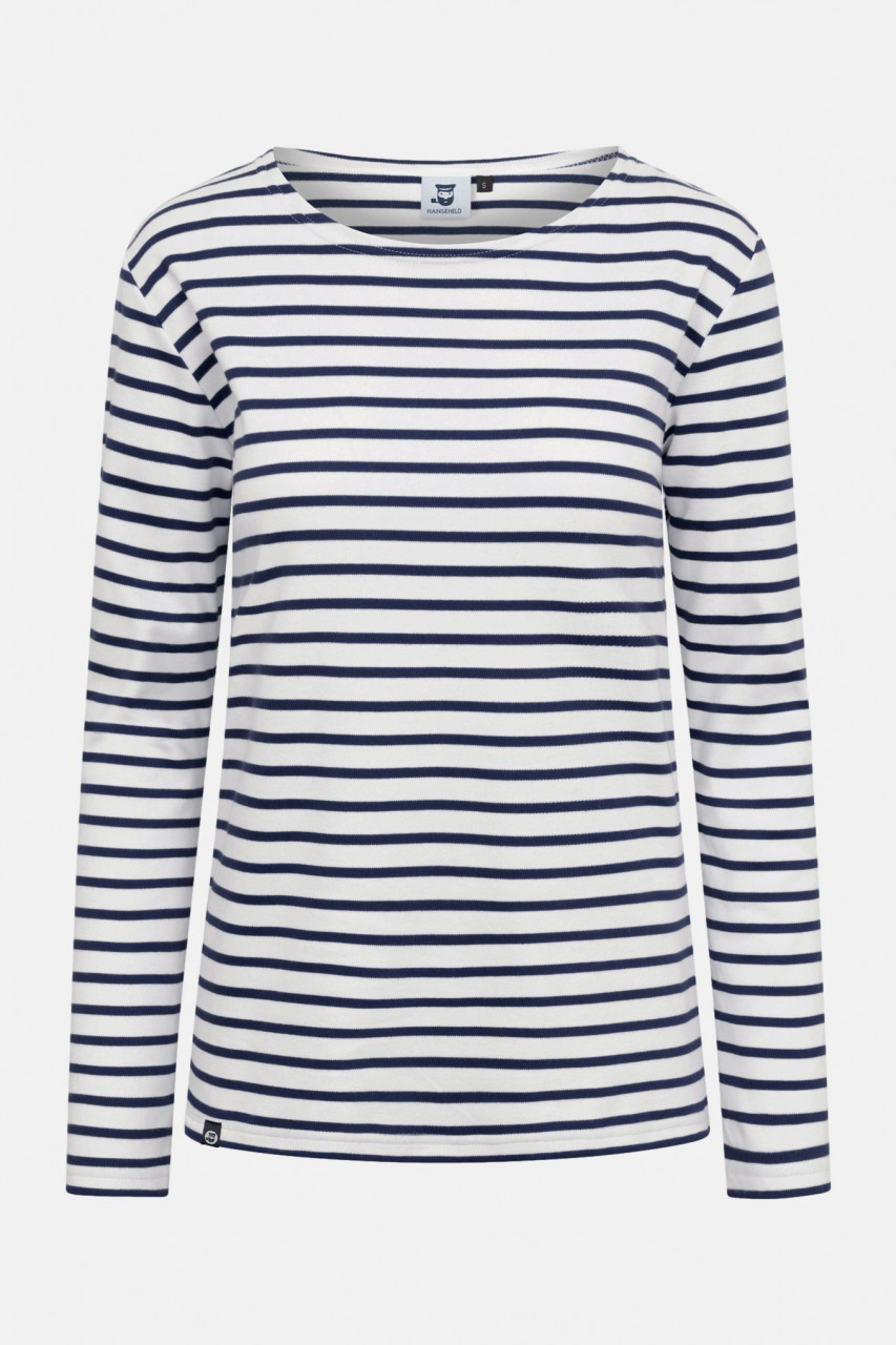 Hanseheld Streifenshirt Damen Natur-Marine Langarm Weiß Blau GOTS Organic