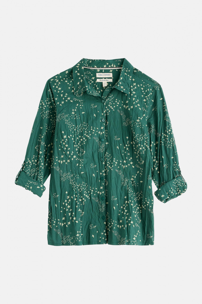 Seasalt Bluse Larissa Damen Dunkelgrün Petrol Weiß Vögel