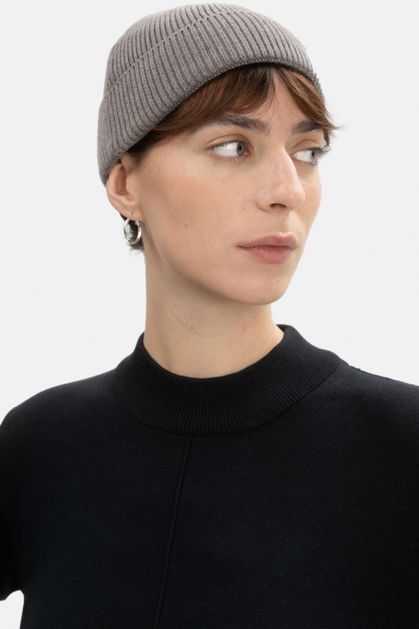 MELA kurze Rippstrick Mütze RAFI Braun Meliert Dockermütze GOTS Organic