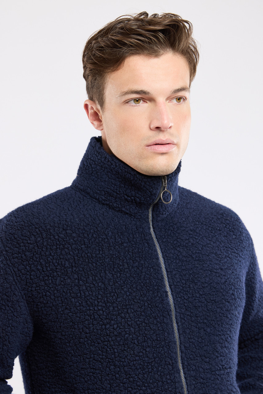 Armor Lux Fleece Jacke Herren Dunkelblau Veste Sherpa Wollmischung