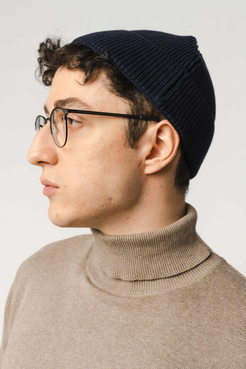 MELA kurze Rippstrick Mütze RAFI Navy Dockermütze Dunkelblau