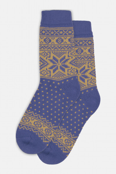 Danefae Stricksocken Danestay Warm Damen Jeans Blau Gelb Wollsocken