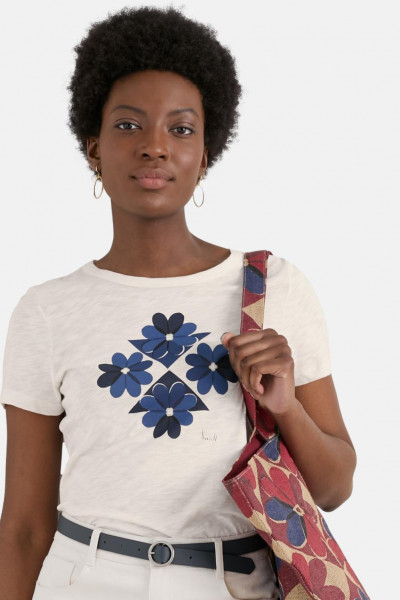 Seasalt Cornwall Printing Ink Damen T-Shirt Weiß Blau Blumen GOTS