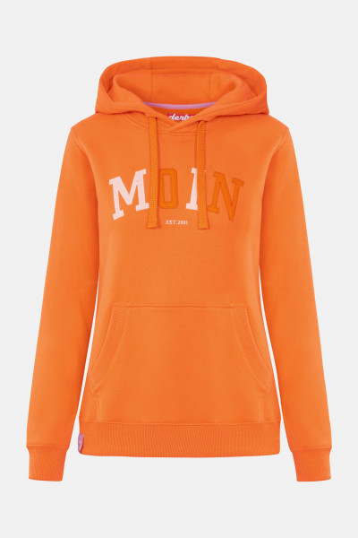 Derbe Moin Damen Hoodie Kapuzenpullover Sun Orange Weiß Zweifarbig Nachhaltig