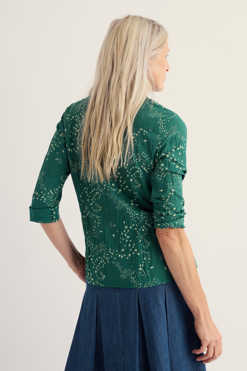 Seasalt Bluse Larissa Damen Dunkelgrün Petrol Weiß Vögel
